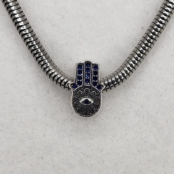 Hamsa Bracelet Charm Sterling Silver 925 Hamsa Hand All Seeing Eye Jewelry Gift - Picture 6 of 6